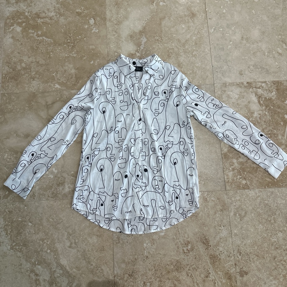 Abstract Face Print Button Down Shirt - image 1
